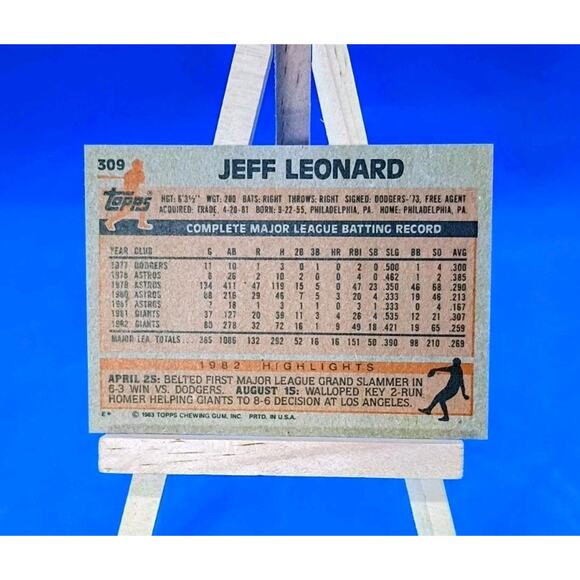 1983 Topps - Jeffrey Leonard #309 Giants EXMT Condition - Picture 2 of 2
